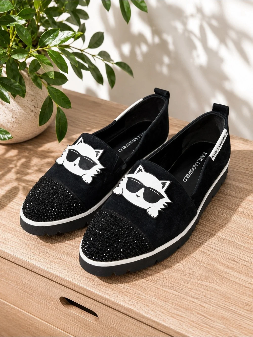 Karl Lagerfeld Paris Choupette Cat Crystal Toe Loafers Black Size 8.5 #18